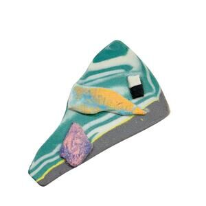 1980s Abstract Brooch Pin Clay Shape 2.25" Retro